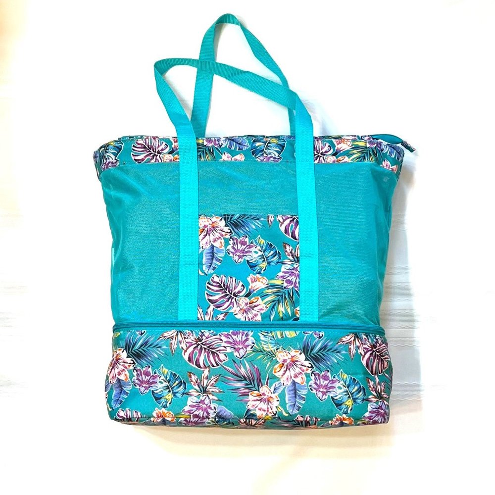 **3/$27** Zip Mesh Tote Insulated Cooler Compartment Wet Storage Beach Bag EUC - Picture 1 of 8